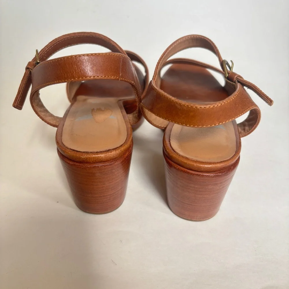 Fortress of Inca Hannah Sandals Tan Brown Block Heels Ankle Strap Leather 39 8.5